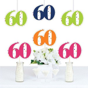 Big Dot of Happiness 60th Birthday - Cheerful Happy Birthday - Sixty Shaped Decorations DIY Colorful Sixtieth Birthday Party Essentials - Set of 20 - 1 of 4