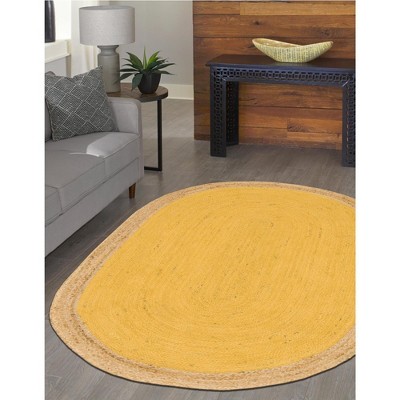 Yellow Oval Braided Jute 8' x 10' Area Rug