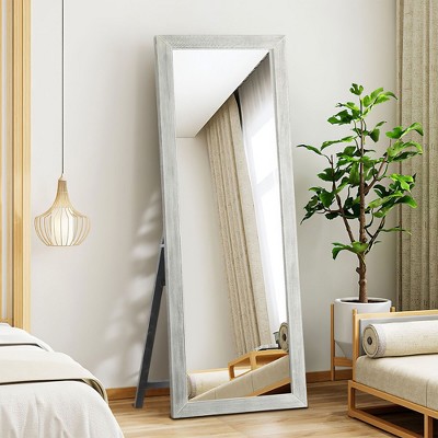 64x21 inch White Solid Wood Full-length Mirror With Bracket - Tempered Steel