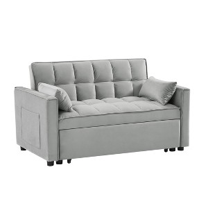 NicBex Velvet Loveseat Sofa Modern Upholstered Pull-Out Sofa Bed 3 in 1 Convertible Sleeper Sofa Bed with Adjustable Backrest and Pillows,Gray - 1 of 4
