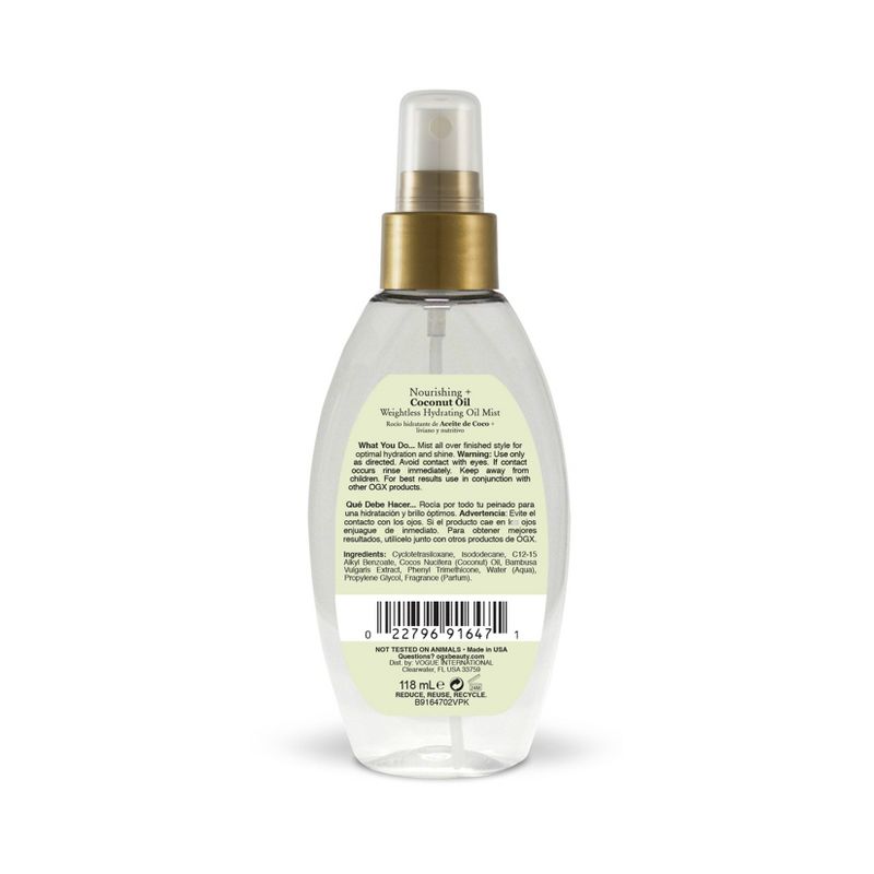 OGX Nourishing Coconut Oil Weightless Hydrating Oil Mist Lightweight Leave-In Hair Treatment - 4.0 fl oz, 3 of 7
