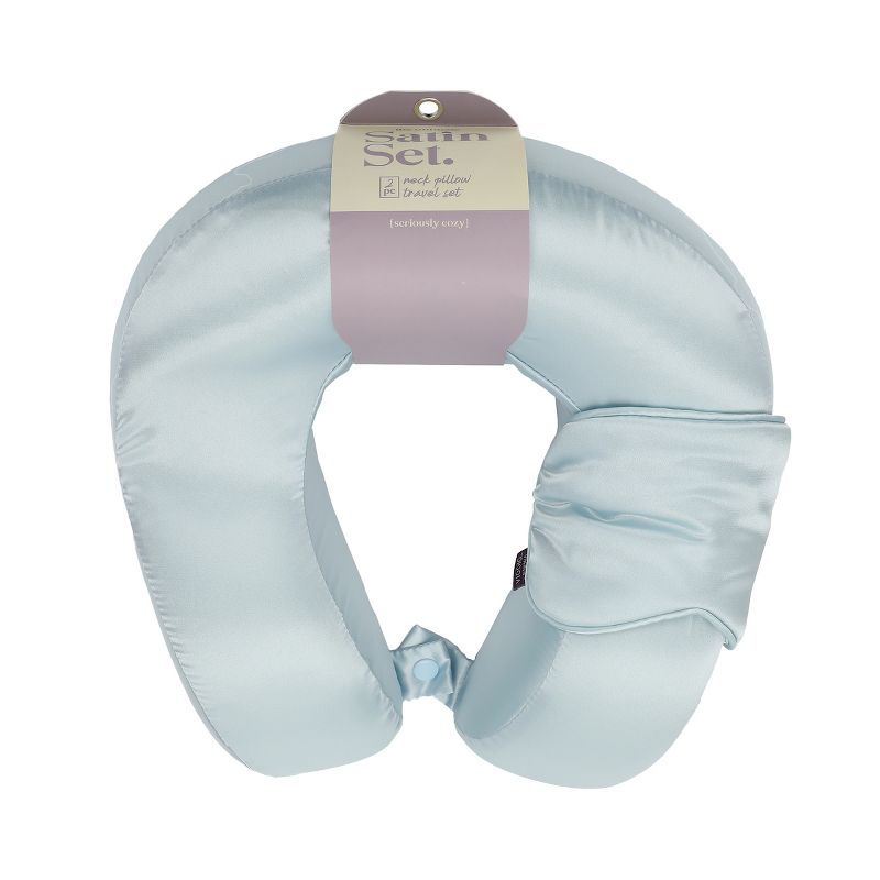 Adult Ice Blue Poly Satin Neck Pillow and Eye Mask Set, 2 of 6