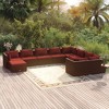 vidaXL Patio Lounge Set Outdoor Sectional Sofa Set Table Garden Poly Rattan - Brown and Red 4x Corner 5x Middle Footrest - 2 of 4