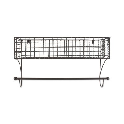 Gray Iron Wire Wall Mount Towel Rack with Shelf