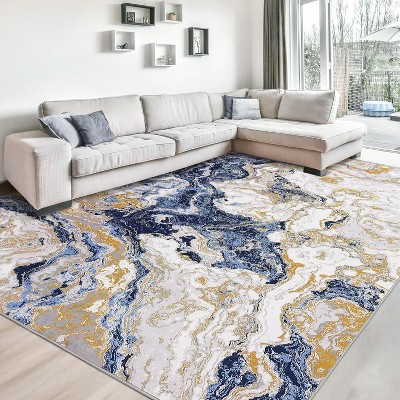 Acekool Washable Area Rug, Soft Modern Abstract Marble Pattern, Non-Slip Rug for Living Room, Kitchen, Game Room, High Traffic Floors