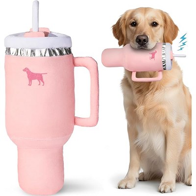 Pup Cup Tumbler Dog Toy ¨C Birthday Dog Toy, Funny Squeaky Plush Puppy Gift, Cute Birthday Present (Pink Peach Dust)