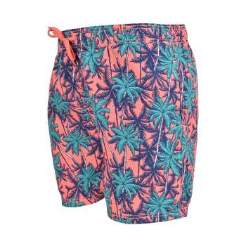 Burnside Men's Swim Suits Quick Dry 5" Inseam | Coral Palm Tree