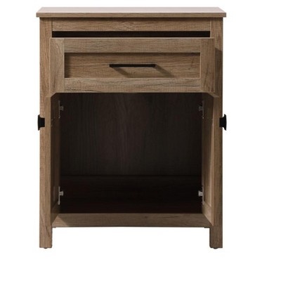 Natural Oak Freestanding Bathroom Cabinet with Black Hardware