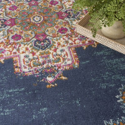 Elysian Blooms Blue Floral 5' x 7' Easy-Care Synthetic Rug