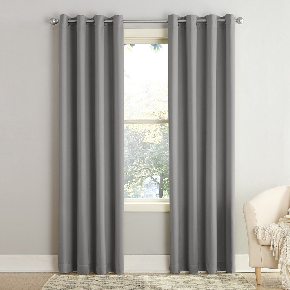 Photos - Curtain Rod / Track 54"x108" Sun Zero Room Darkening Seymour Grommet Curtain Panel Gray: Modern Thermal Insulated, Energy Efficient