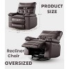 27" Rocker Recliner Chair, 1.5X Sponge Filling, 360 Degree Swivel, PU Leather, Side Pockets and Cup Holders, Reclining 135 Degrees, Coffee - 3 of 4