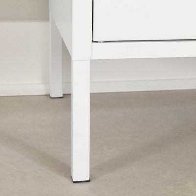 White Metal Storage Cabinet with Fluted Glass Doors
