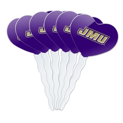 James Madison University Dukes Logo Heart Love Cupcake Picks Toppers Decoration Set of 6