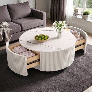 Mshliw Round Coffee Table with 2 Drawers, Movable Accent Table with Locking Casters and Sintered Stone Top, Dining Table, 29.5 Inch - 1 of 4