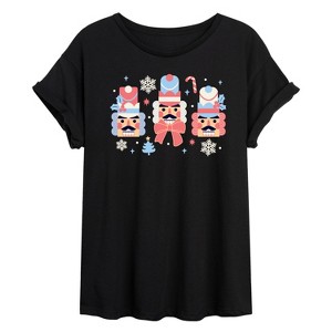 Women's - Instant Message - Winter Nutcracker Heads Oversized Graphic T-Shirt - 1 of 4