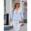Womens Summer Tops Lace Trim V Neck T Shirts 3/4 Length Petal Sleeve Tunics Trendy Going Out Chiffon Blouses Dressy Casual Tees - 2 of 4