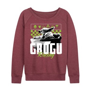 Women's - Star Wars - The Mandalorian Grogu Racing Jersey Lightweight French Terry Wide Neck Long Sleeve Graphic Shirt - 1 of 4