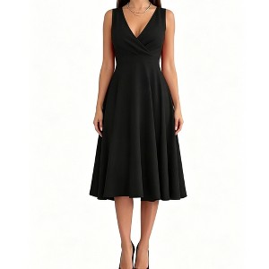black v neck skater dress Cute Black V Neck Sleeveless Skater Mini Dress Medium