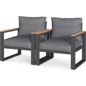 Heynemo Aluminum Outdoor Armchair, 2 Pieces All-Weather Metal Patio Single Sofa, Patio Conversation Set for Porch Backyard Garden - 1 of 4