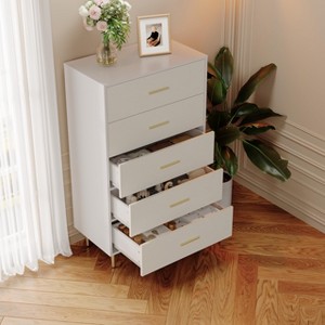 Garvee 5 Drawer Dresser for Bedroom, Modern Tall Dresser Organizer with Storage Drawers, Wooden Chests of Drawers for Bedroom, Entryway, Hallway,White - 1 of 4