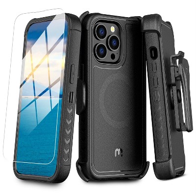 MyBat Pro Maverick Series MagSafe Case w/ Holster and Tempered Glass for Apple iPhone 13 Pro Max (6.7) - Black