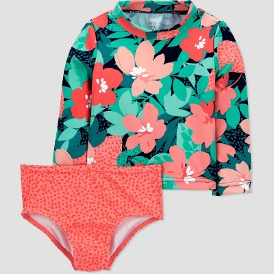 Baby Girls' Floral Print Rash Guard Set - Just One You® made by carter's Coral Pink 9M