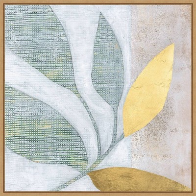 Veiled Garden Abstract Yellow and Green Framed Canvas Wall Art 30"x30"