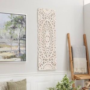 Wooden Floral Handmade Intricately Carved Wall Decor White - Olivia & May: Traditional Style, Vertical Orientation - 1 of 4