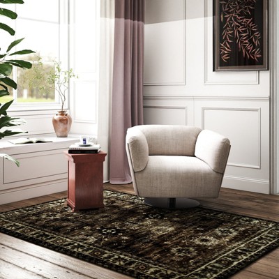 5x7ft Vintage Floral Washable Area Rug, Non-Slip Low Pile Polyester Carpet for Living Room & Bedroom
