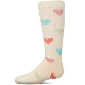 Memoi Girls Ribbed Cotton Blend "Multi Graffiti Hearts" Knee Sock - 1 of 3