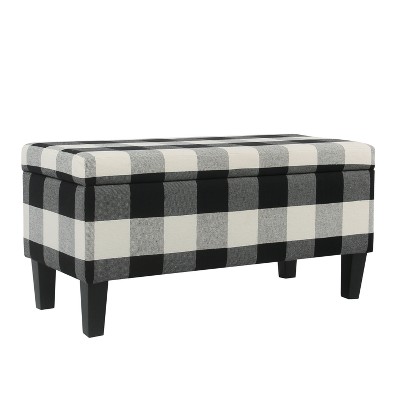 Large Decorative Storage Bench Black Plaid - HomePop