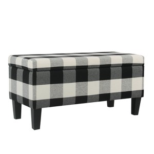 Large Decorative Storage Bench Black Plaid - HomePop: Upholstered Ottoman for Bedroom & Entryway - 1 of 4