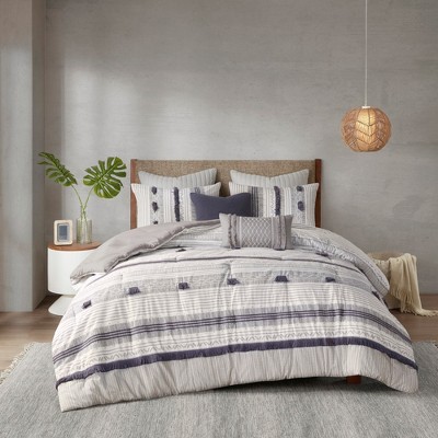 3 Pcs Stylish Boho Comforter Set,All Season Home Textile Lightweight Chic Trims & Pmpom Accent Bedding Set fits Modern Bedroom Decor