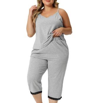 Agnes Orinda Women's Plus Size Sleeveless Elastic Waist Comfortable 2 Pieces Pajama Sets