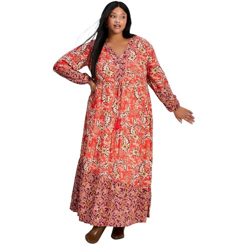 Scotch & Soda Girl's Size 16 Floral Bird Print Maxi deals Dress Long Sleeve Red/Cream