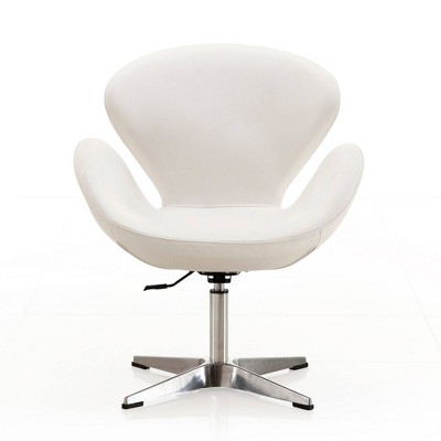 Retro Chic White Faux Leather Swivel Accent Chair