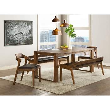 5pc Rasmus Extendable Dining Table Set with 2 Benches And 2 Side Chairs Chestnut - Boraam