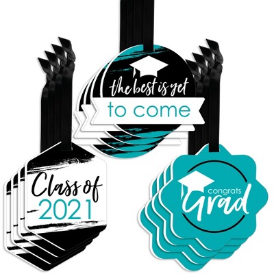 Big Dot of Happiness Teal Grad - Best is Yet to Come - Assorted Hanging 2021 Turquoise Graduation Party Favor Tags - Gift Tag Toppers - Set of 12