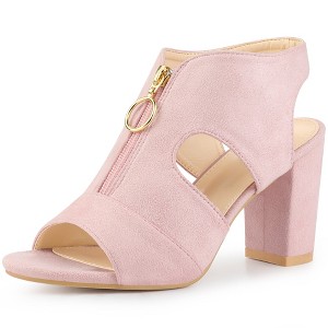 Allegra K Women's Front Zippered Gladiator Chunky Heels Slingback Sandals - 1 of 4