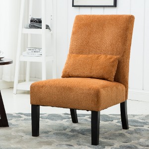 Lyngins Chenille Accent Chair with Solid Wood Legs, Armless Chair with Pillow, Padded Comfy Reading Chair, Upholstered Living Room Chair - 1 of 4
