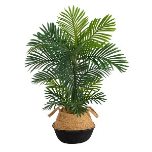 Nearly Natural 40-in Areca Palm Tree in Boho Chic Handmade Cotton & Jute Black Woven Planter UV Resistant - 1 of 3