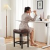FONTOI Saddle Bar Stool, Kitchen Island Stools with Footrests, Rectangle Bar Stools with Thick Saddle Seats for Kitchen Bar, Brown, 17.5"*24.2"*12.7" - 3 of 4