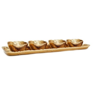 Classic Touch Textured Gold 4 Bowl Relish Dish - 15.52"L