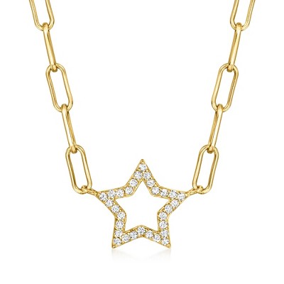 Ross-Simons 0.10 ct. t.w. CZ Star Paper Clip Link Necklace in 18kt Gold Over Sterling