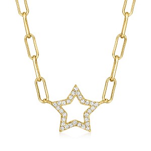 Ross-Simons 0.10 ct. t.w. CZ Star Paper Clip Link Necklace in 18kt Gold Over Sterling - 1 of 3