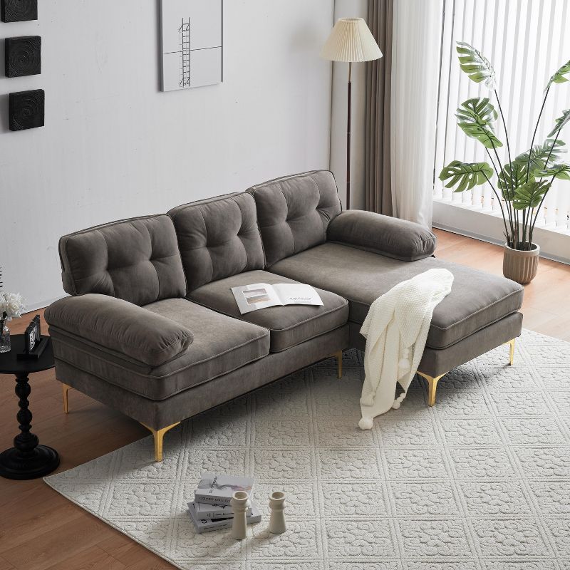 83" Modern Velvet Upholstered Sectional Sofas Couch-ModernLuxe, 1 of 12