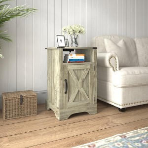 Vynxaria Farmhouse Nightstand with Charging Station ¨C Rustic Elegance & Functionality - 1 of 4