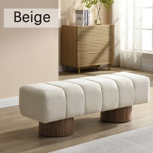 Hrinhom 50"W Upholstered Dining Stools,Benches,Ottoman, Wooden Legs,Chenille - 1 of 4
