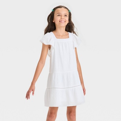 Girls' Flutter Sleeve Gauze Dress - Cat & Jack™ White