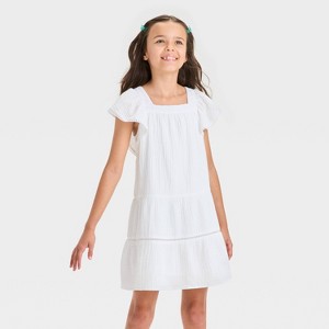 Girls' Flutter Sleeve Gauze Dress - Cat & Jack™ White - 1 of 3